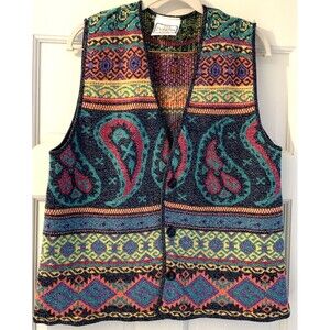 THE SWEATER SHOP UK VTG Multicolor Knit Sweater Vest Chest 40 in Large Women V